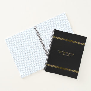 Dark-Gray Leather Texture Gold Tones Stripes Notebook