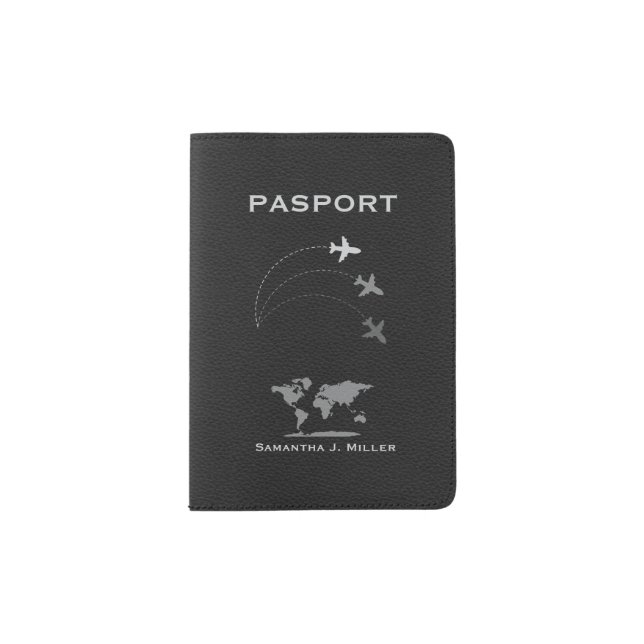 Dark Gray Leather Texture Passport Holder (Front)