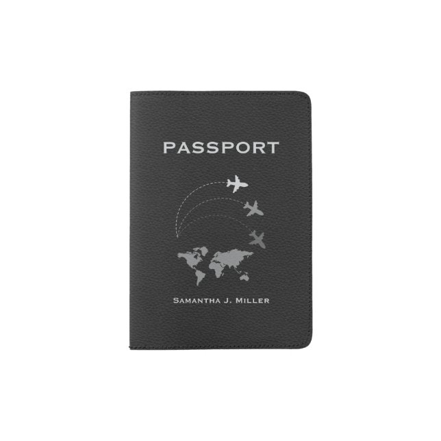 Dark Gray Leather Texture Passport Holder (Front)