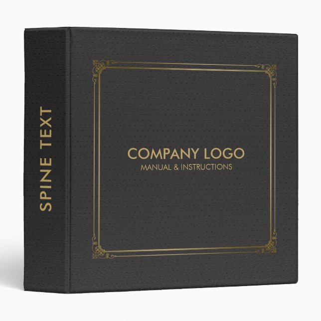 Dark-Gray Leather With Gold Frame Accent 3 Ring Binder (Front/Spine)