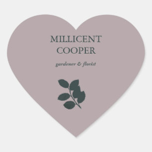 Dark gray leaves silhouette purple heart sticker