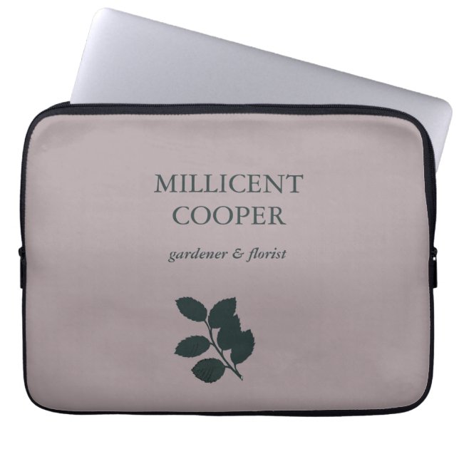 Dark gray leaves silhouette purple laptop sleeve (Front)