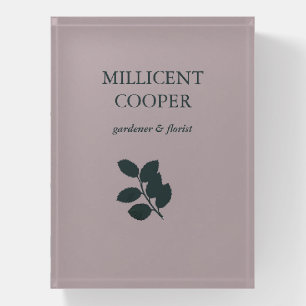 Dark gray leaves silhouette purple paperweight