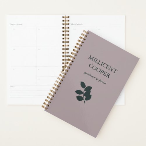 Dark gray leaves silhouette purple planner