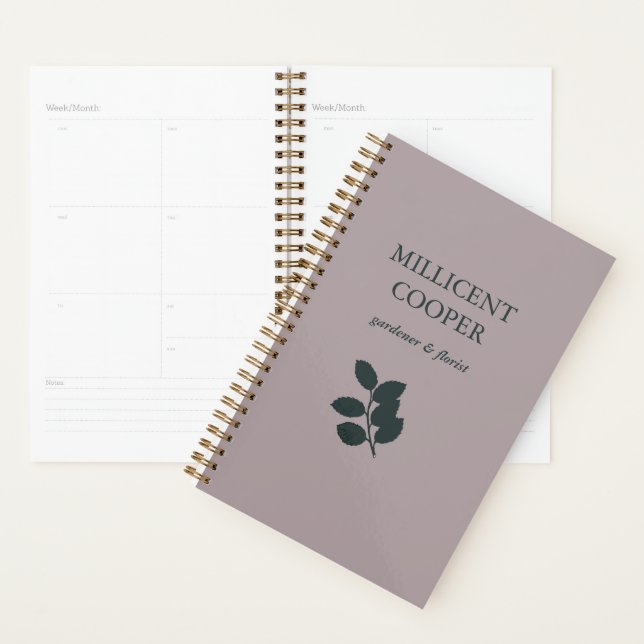 Dark gray leaves silhouette purple planner (Display)