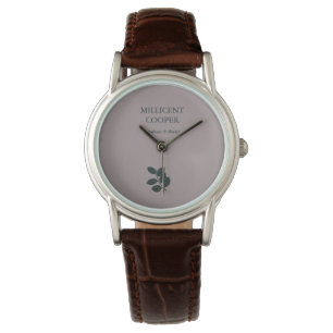 Dark gray leaves silhouette purple watch