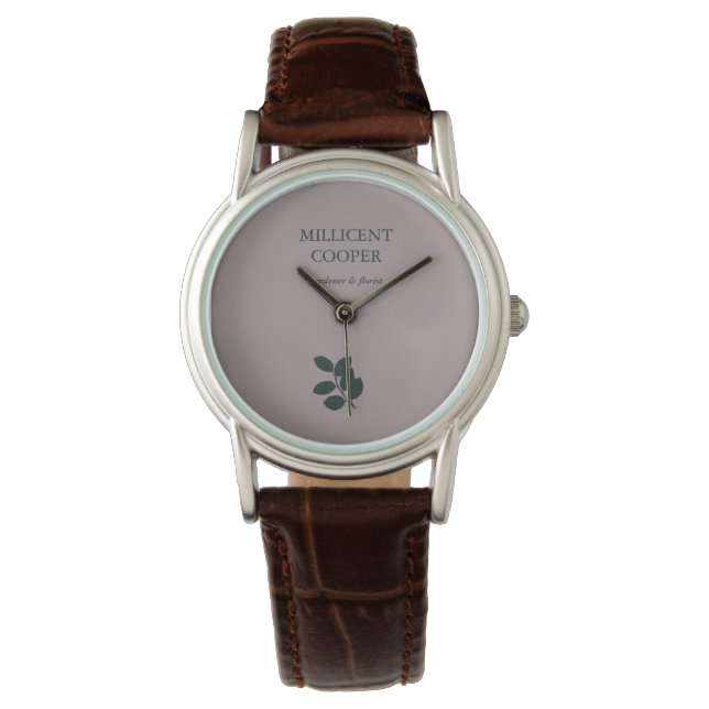 Dark gray leaves silhouette purple watch (Front)