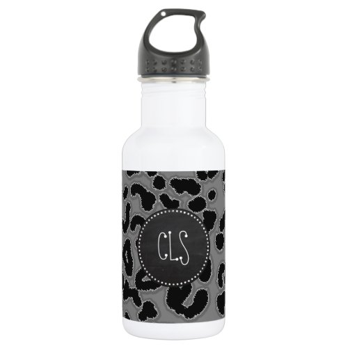 Dark Gray Leopard Animal Print Chalkboard look Water Bottle