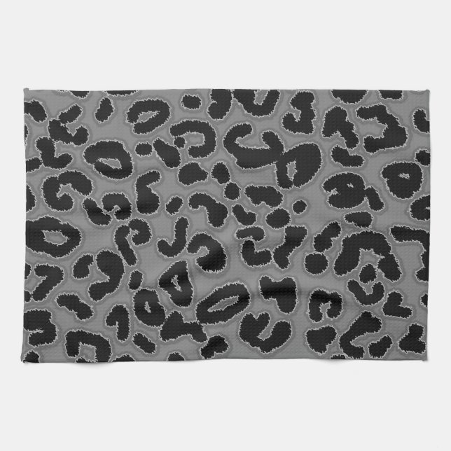 Dark Gray Leopard Animal Print Towel (Horizontal)
