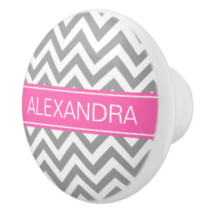 Dark Gray Lg Chevron Hot Pink #2 Name Monogram Ceramic Knob
