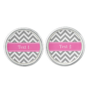 Dark Gray Lg Chevron Hot Pink #2 Name Monogram Cufflinks
