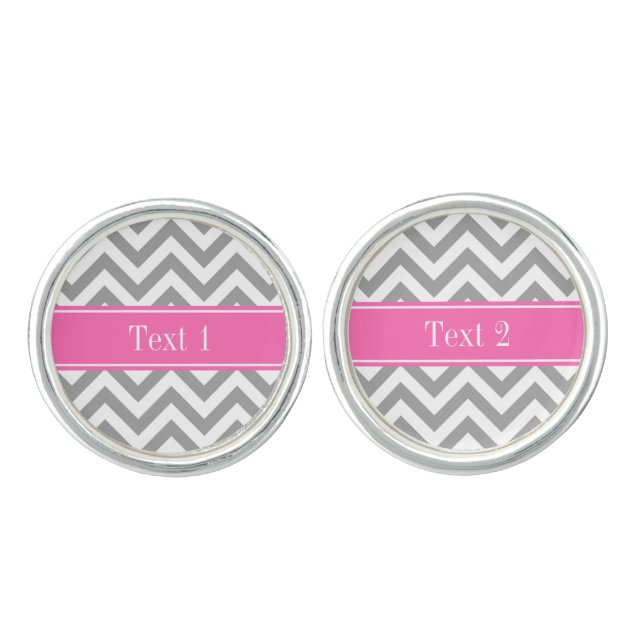 Dark Gray Lg Chevron Hot Pink #2 Name Monogram Cufflinks (Front)