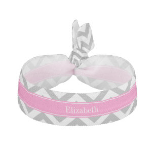 Dark Gray Lg Chevron Hot Pink #2 Name Monogram Hair Tie