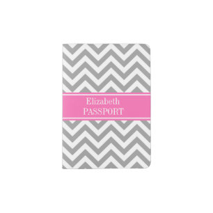 Dark Gray Lg Chevron Hot Pink #2 Name Monogram Passport Holder