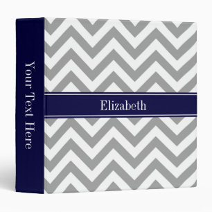 Dark Gray Lg Chevron Navy Blue Name Monogram Binder