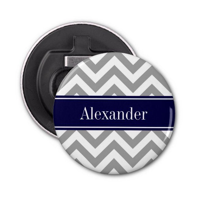 Dark Gray Lg Chevron Navy Blue Name Monogram Bottle Opener (Front)