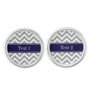 Dark Gray Lg Chevron Navy Blue Name Monogram Cufflinks