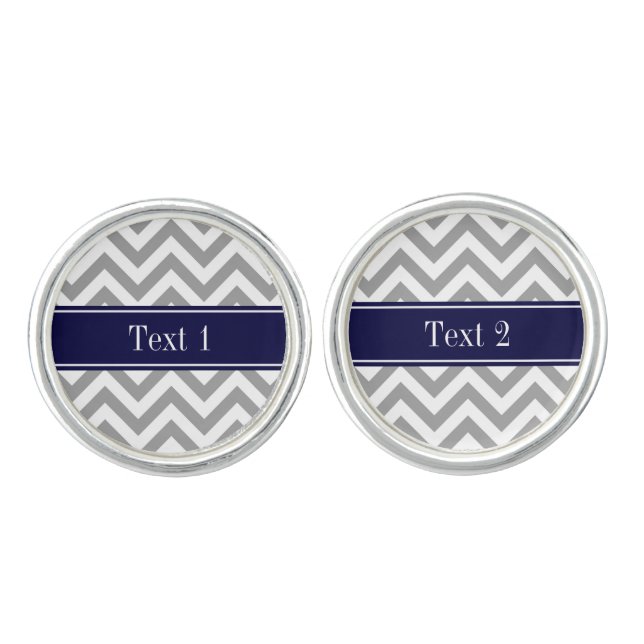 Dark Gray Lg Chevron Navy Blue Name Monogram Cufflinks (Front)