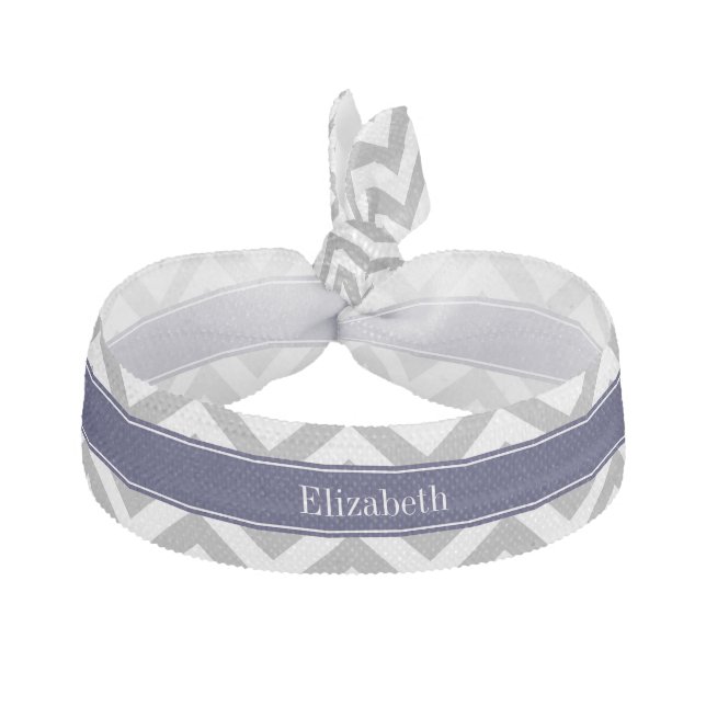 Dark Gray Lg Chevron Navy Blue Name Monogram Hair Tie (Front)
