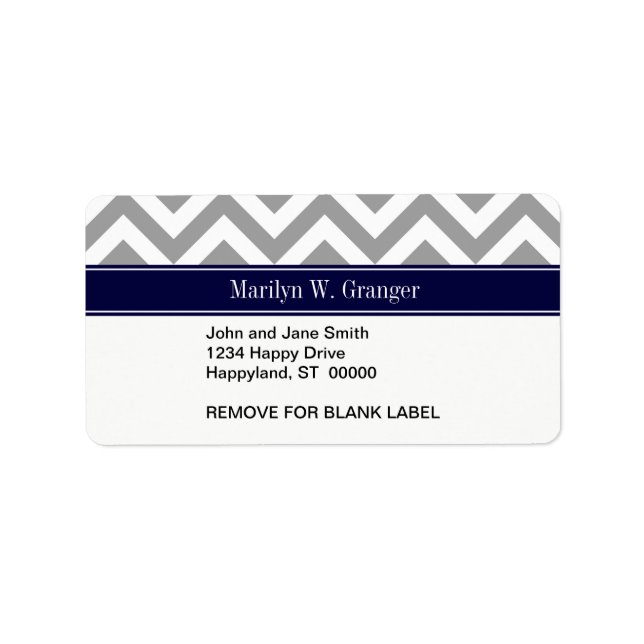 Dark Gray Lg Chevron Navy Blue Name Monogram Label (Front)