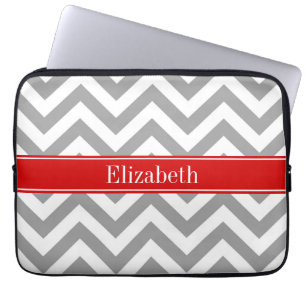 Dark Gray Lg Chevron Red Name Monogram Laptop Sleeve