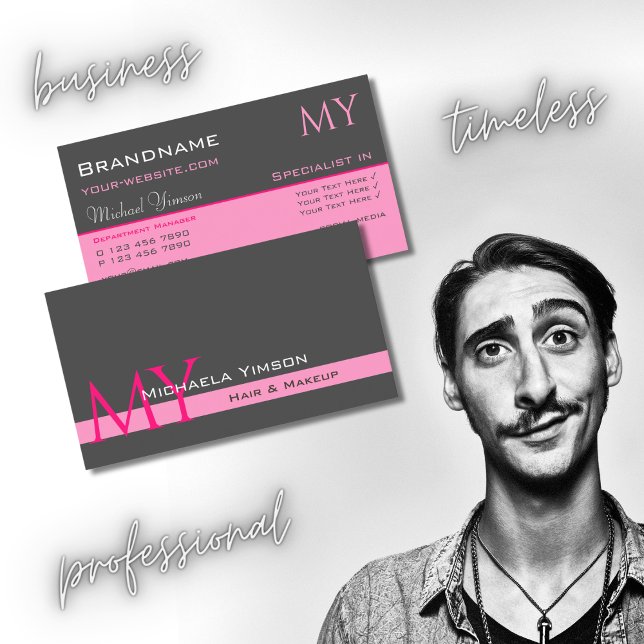 Dark Gray Light Pink with Initials Professional Business Card (Creator Uploaded)