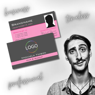 Dark Gray Light Pink with Logo and Photo Modern Business Card