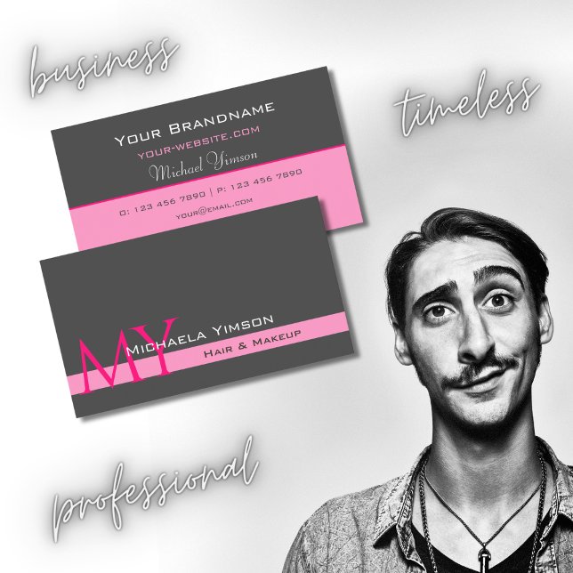 Dark Gray Light Pink with Monogram Professional Business Card (Creator Uploaded)