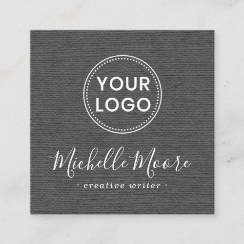 Dark gray linen add your logo social media icons square business card