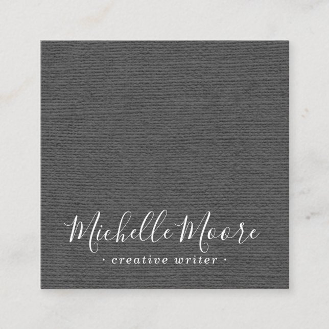 Dark gray linen minimalist elegant professional square business card (Front)