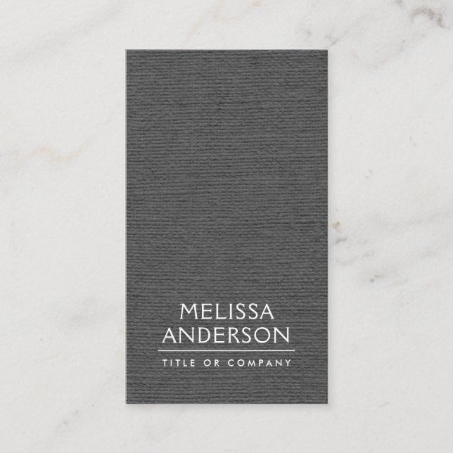 Dark gray linen vertical minimalist professional business card (Front)