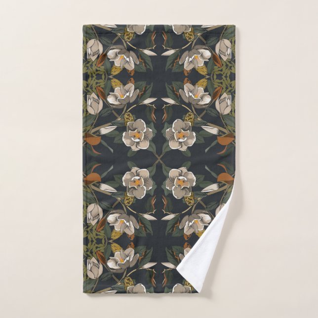 Dark Gray Magnolia Floral Hand Towel (Hand Towel)