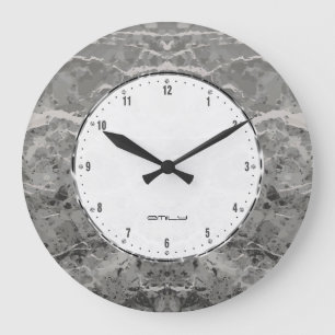 Dark Gray Marble Stone Print Large Clock
