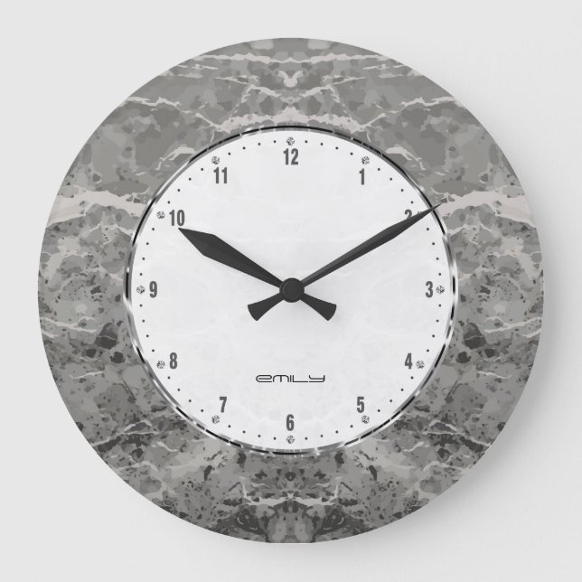Dark Gray Marble Stone Print Large Clock (Front)