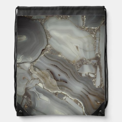 Dark Gray Marble with Gold Vein Drawstring Bag