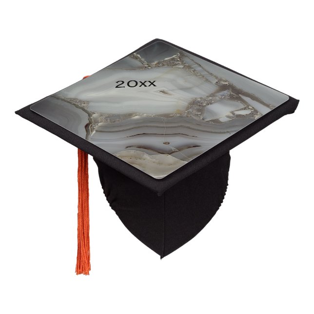 Dark Gray Marble with Gold Vein Graduation Cap Topper (Angled)