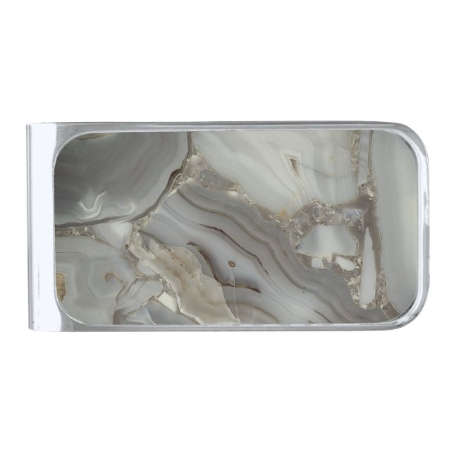 Dark Gray Marble with Gold Vein Silver Finish Money Clip (Front)