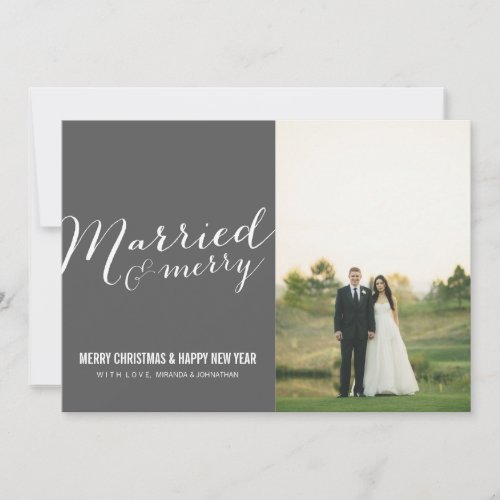 Dark Gray Married Christmas Photo Flat Cards