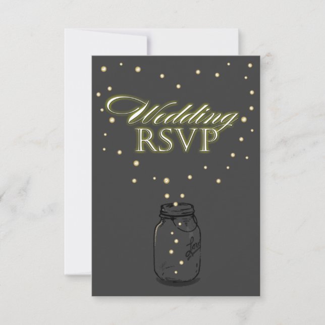 Dark Gray Mason Jar Firefly Wedding RSVP Cards (Front)