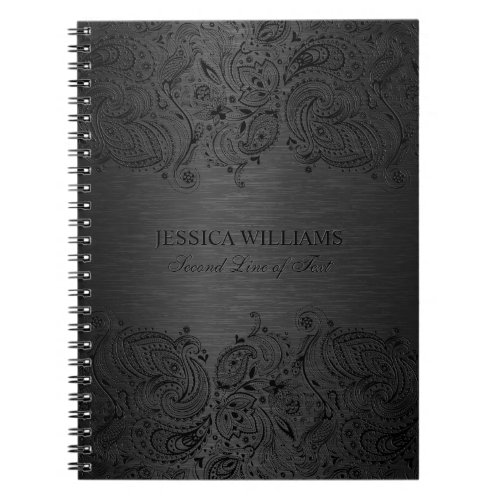 Dark Gray Metallic Background With Black Lace Notebook