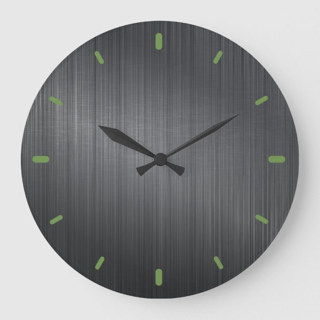 Dark Gray Metallic Design Brushed Aluminum Look Large Clock (Front)