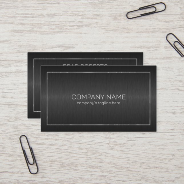 Dark-gray metallic finish background business card (Front/Back In Situ)