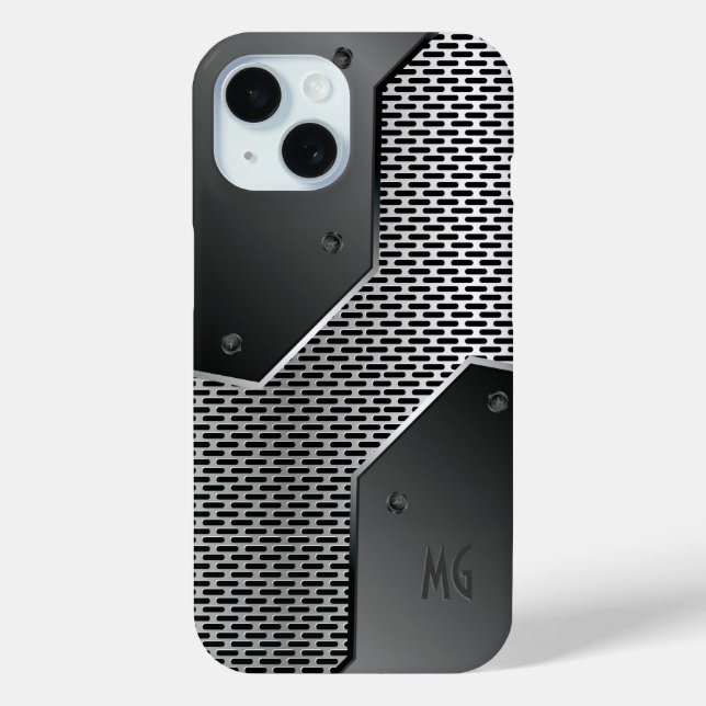 Dark Gray Metallic Look Geometric Pattern. Case-Mate iPhone Case (Back)