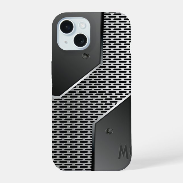 Dark Gray Metallic Look Geometric Pattern. Iphone Case (Back)