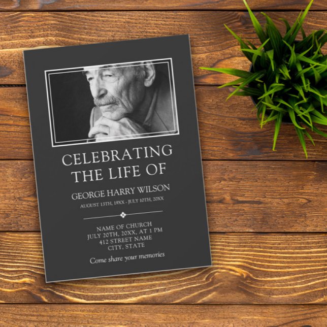 Dark Gray Minimalist - Photo - Celebration of Life Invitation (Creator Uploaded)