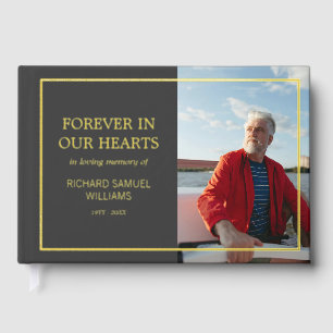 Dark Gray Minimalist Photo In Loving Memory Foil Guest Book