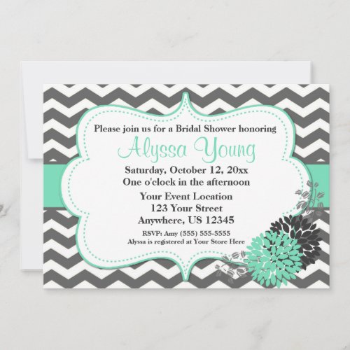 Dark Gray Mint Chevron Invitation