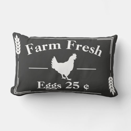 Dark Gray Modern Farmhouse Farm Fresh Eggs Hen Lumbar Pillow