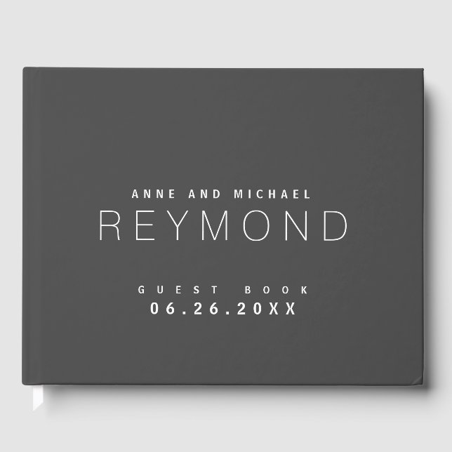 Dark Gray Modern Minimalist Wedding  Guest Book (Front)