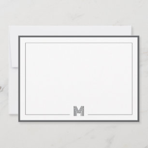 Dark Gray Monogram Double Border Stationery Note Card